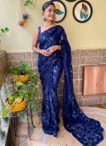 Georgette Blue Party Wear Sequins Work Saree